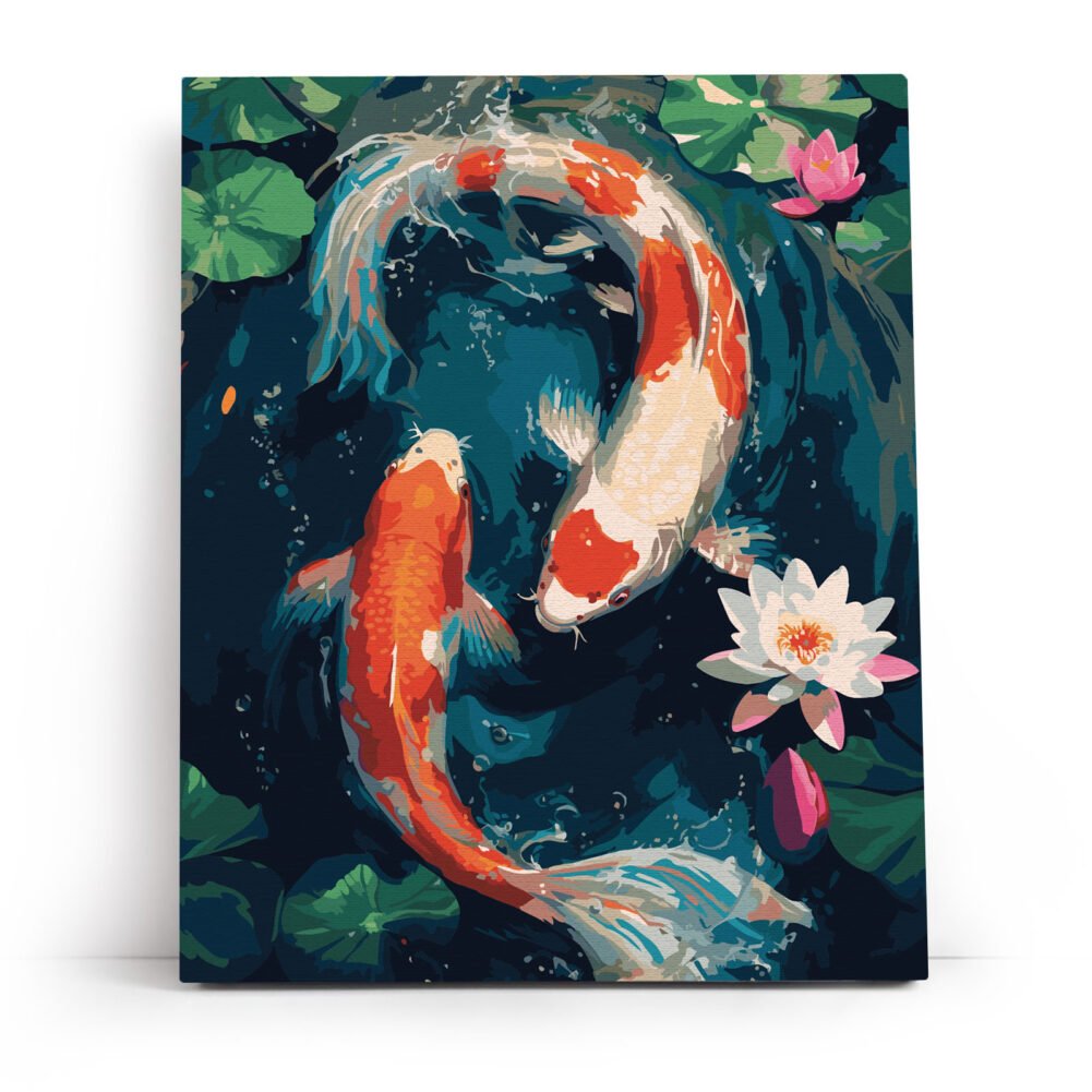 Koi Carp Among Lotuses